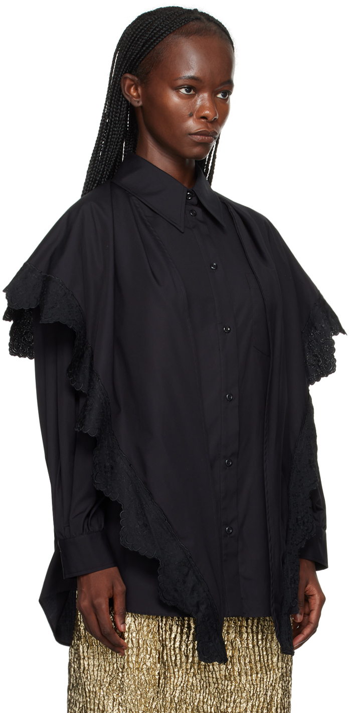 Simone Rocha Black Pointed Collar Shirt In Black/black
