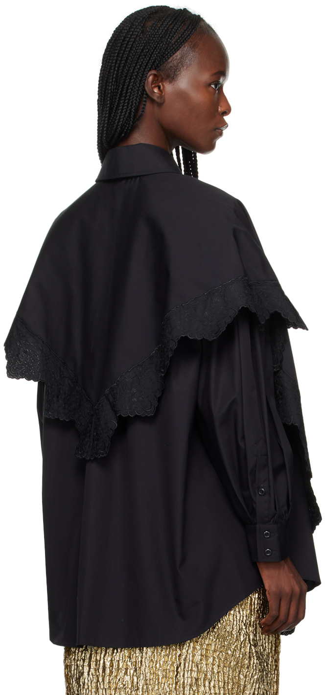 Simone Rocha Black Pointed Collar Shirt In Black/black