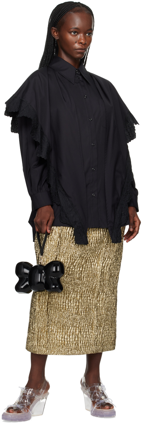 Simone Rocha Black Pointed Collar Shirt In Black/black