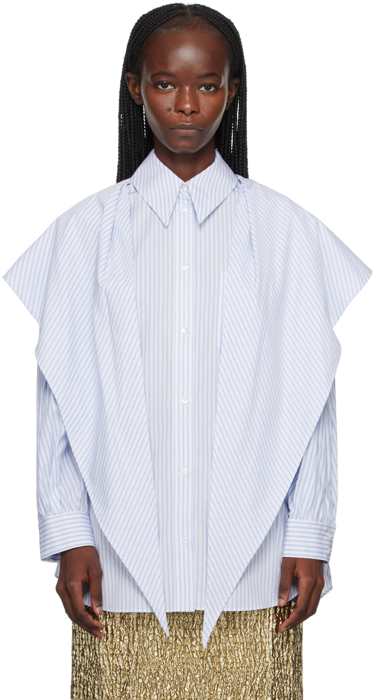 Simone Rocha Blue & White Pointed Collar Shirt In Blue/white