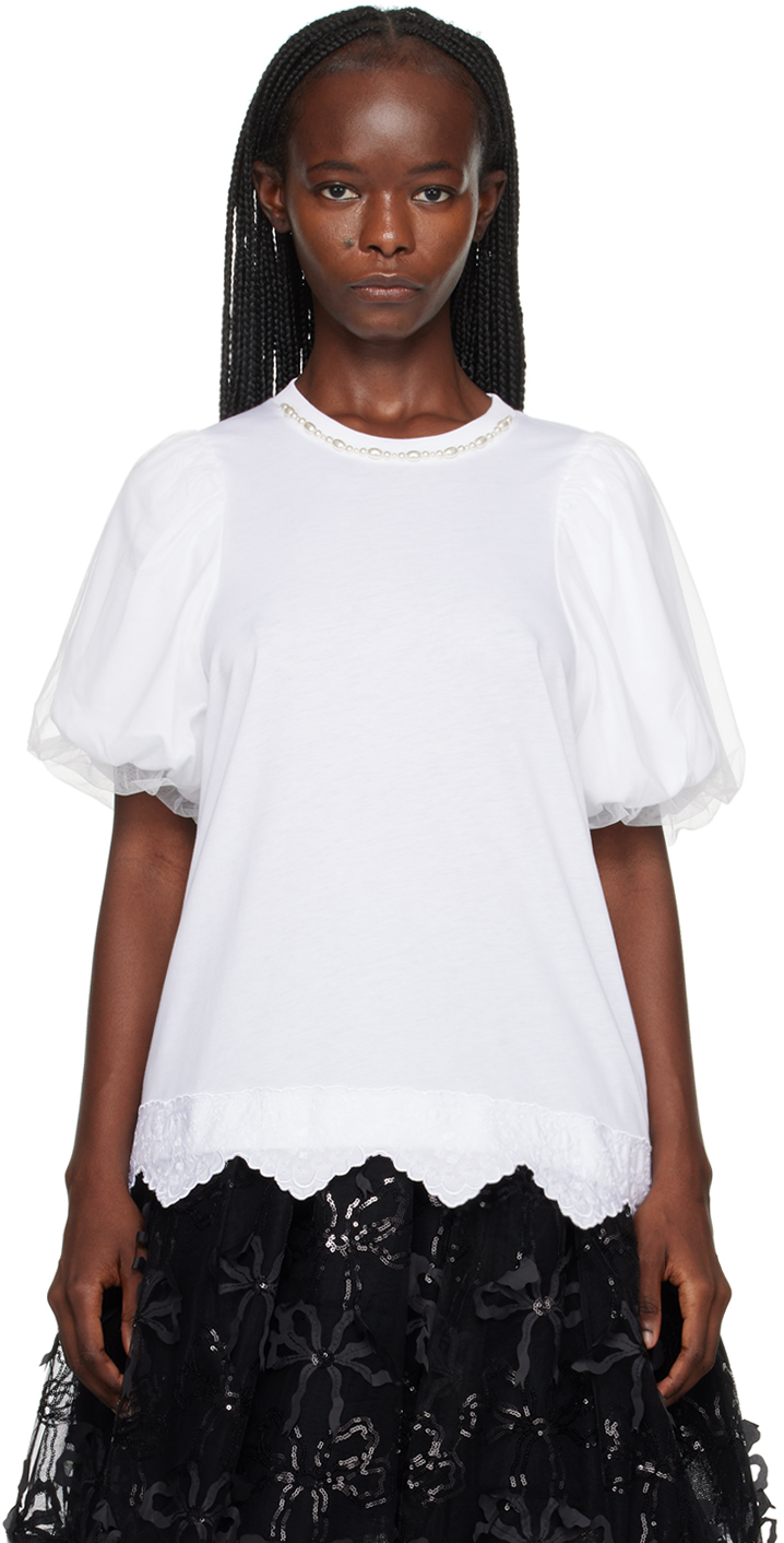 Shop Simone Rocha White A-line T-shirt In White/pearl