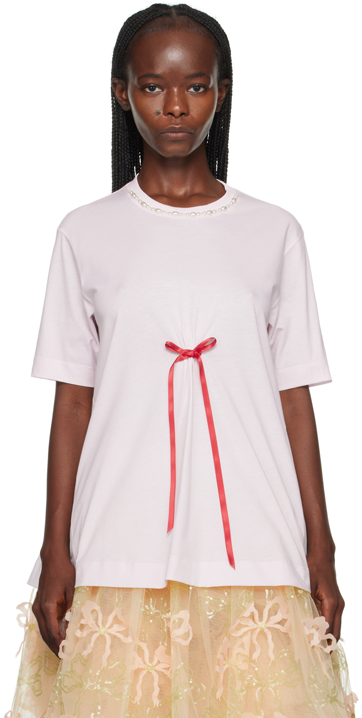 Shop Simone Rocha Pink A-line T-shirt In Pink/red/pearl