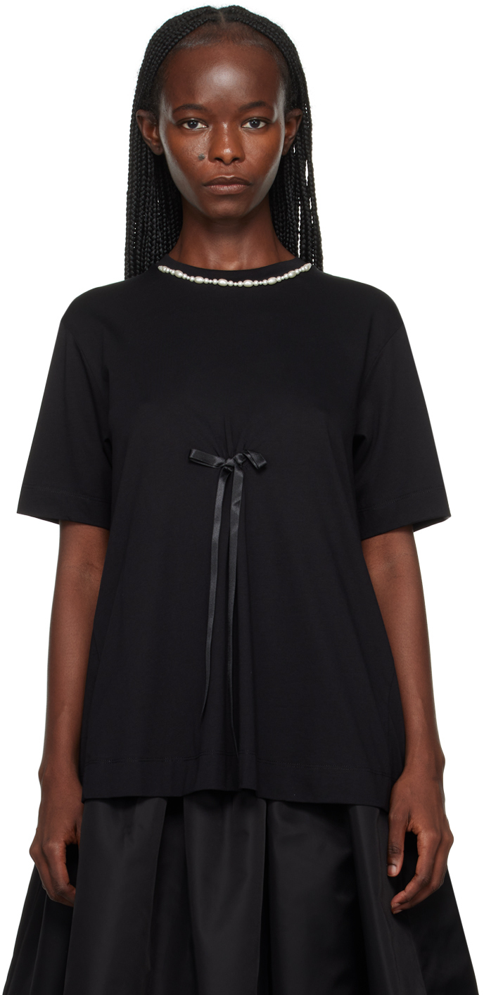 Simone Rocha Black A-line T-shirt In Black/black/pearl