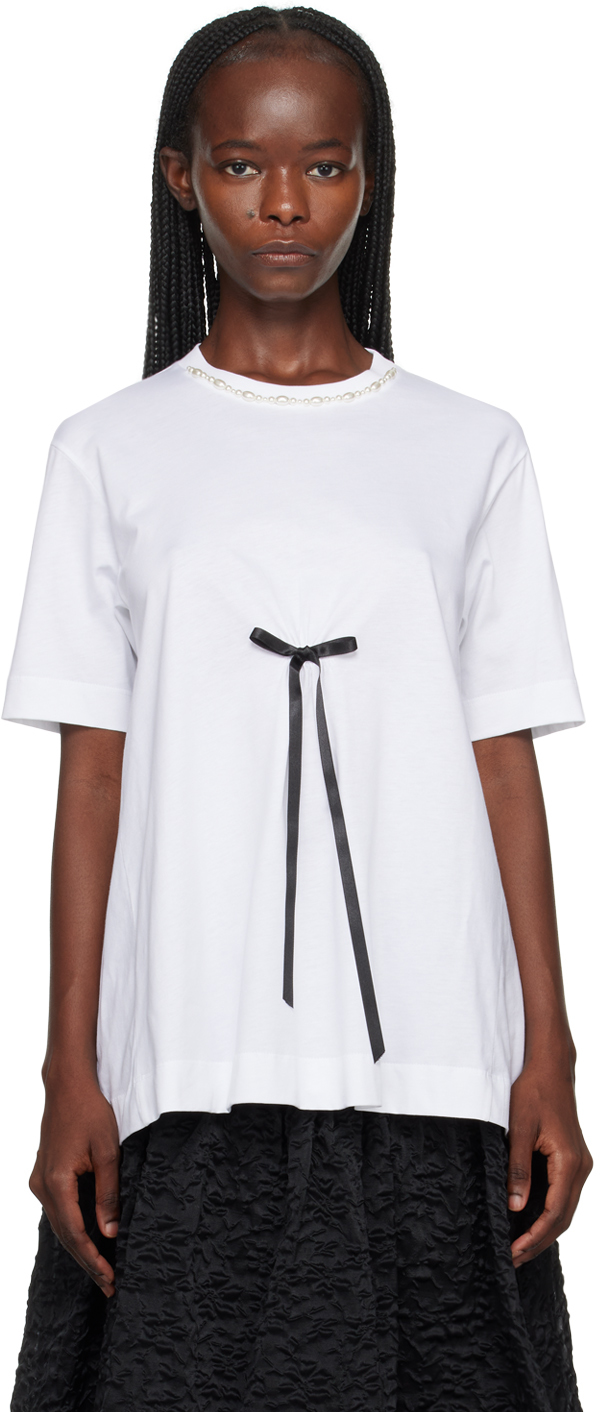 Shop Simone Rocha White A-line T-shirt In White/black/pearl