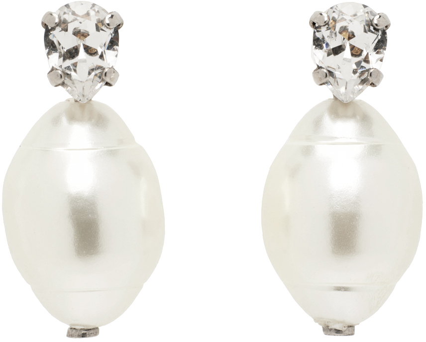 Simone Rocha Silver & White Egg Stud Earrings In Pearl
