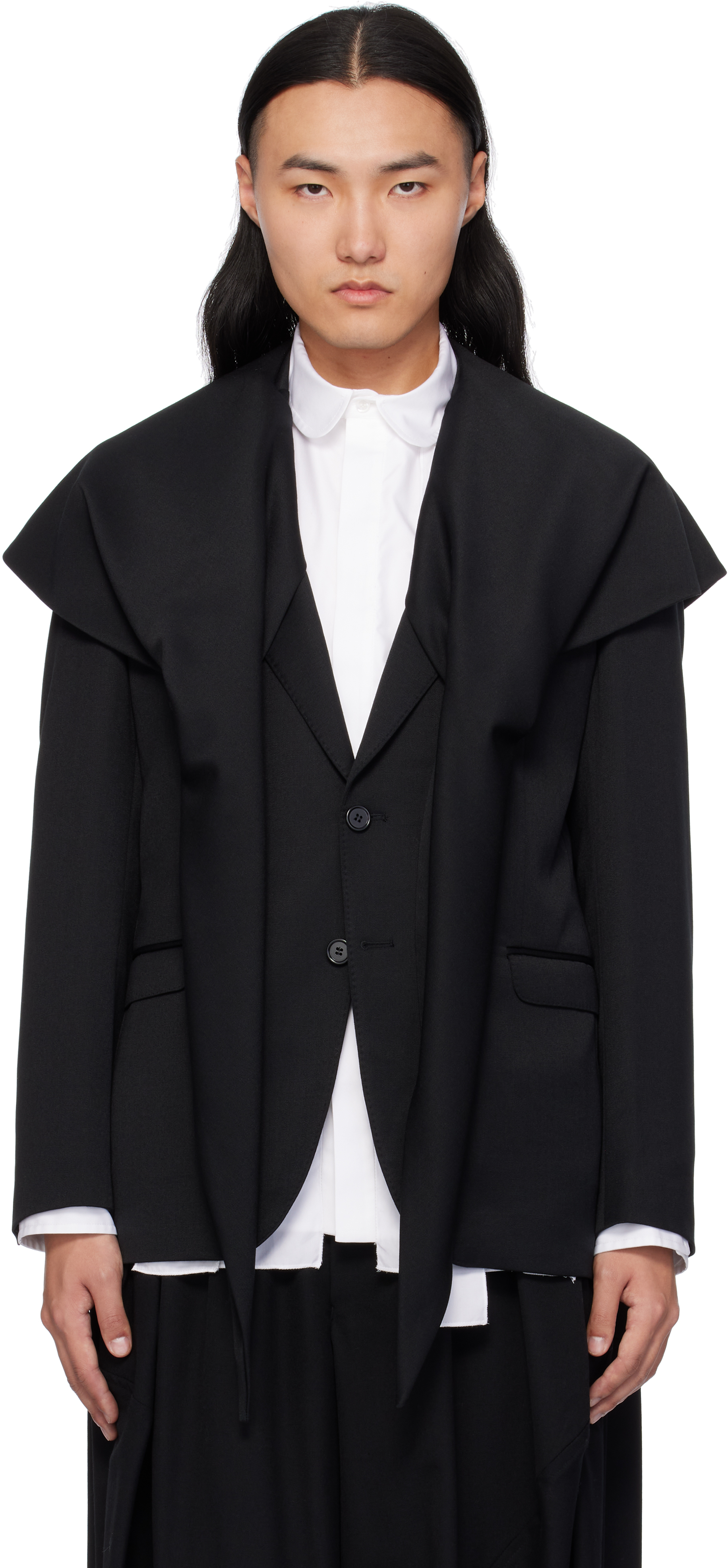 Simone Rocha Black Scarf Insert Classic Blazer In Black/pearl