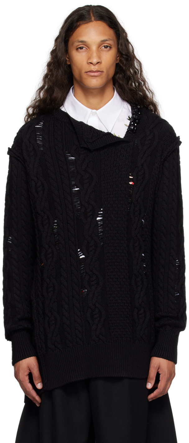 Simone Rocha Black Distressed Sweater In Black/jet