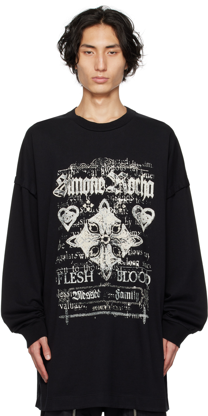 Shop Simone Rocha Black Layered Long Sleeve T-shirt In Black/white