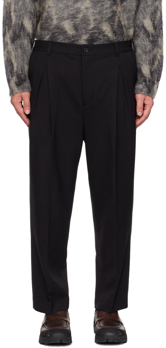 Shop White Mountaineering Black Pleated Trousers