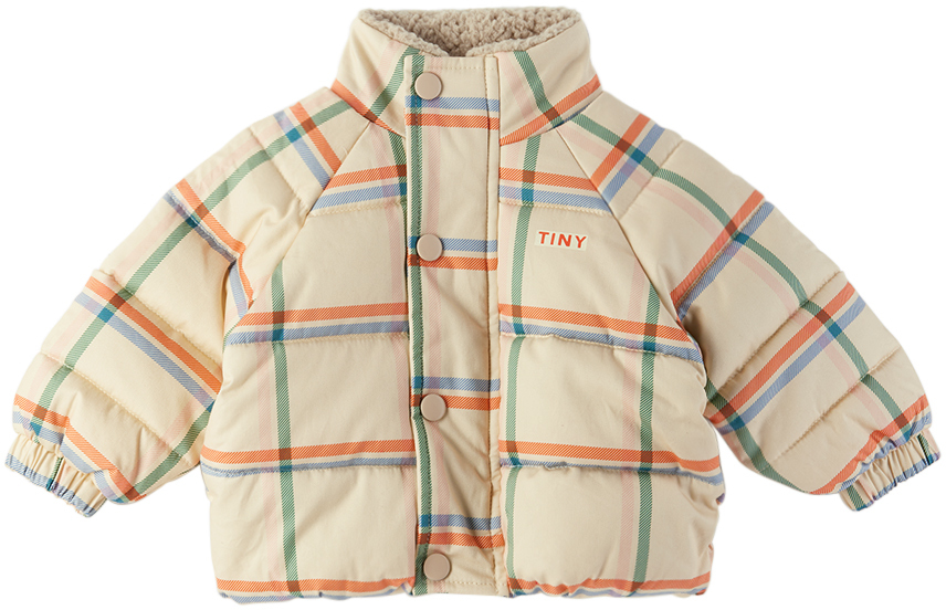 Tinycottons Baby Off-white Check Puffer Jacket In Vanilla