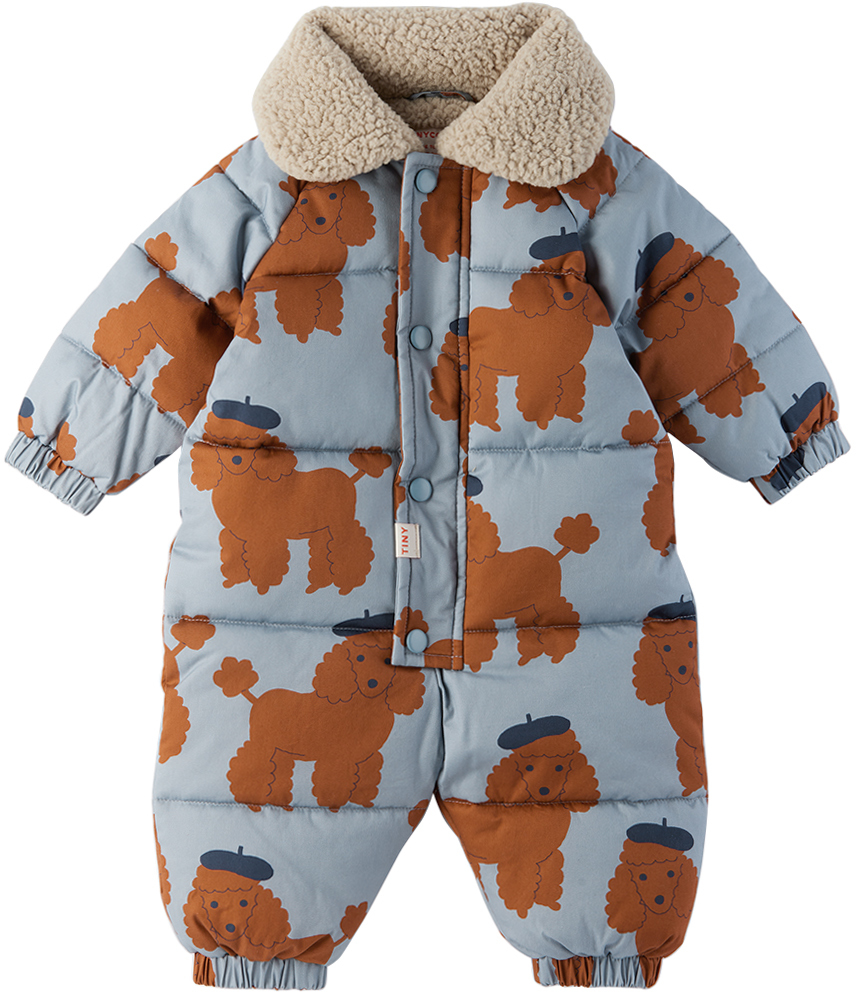 Shop Tinycottons Baby Blue Poodles Snowsuit In Dark Grey