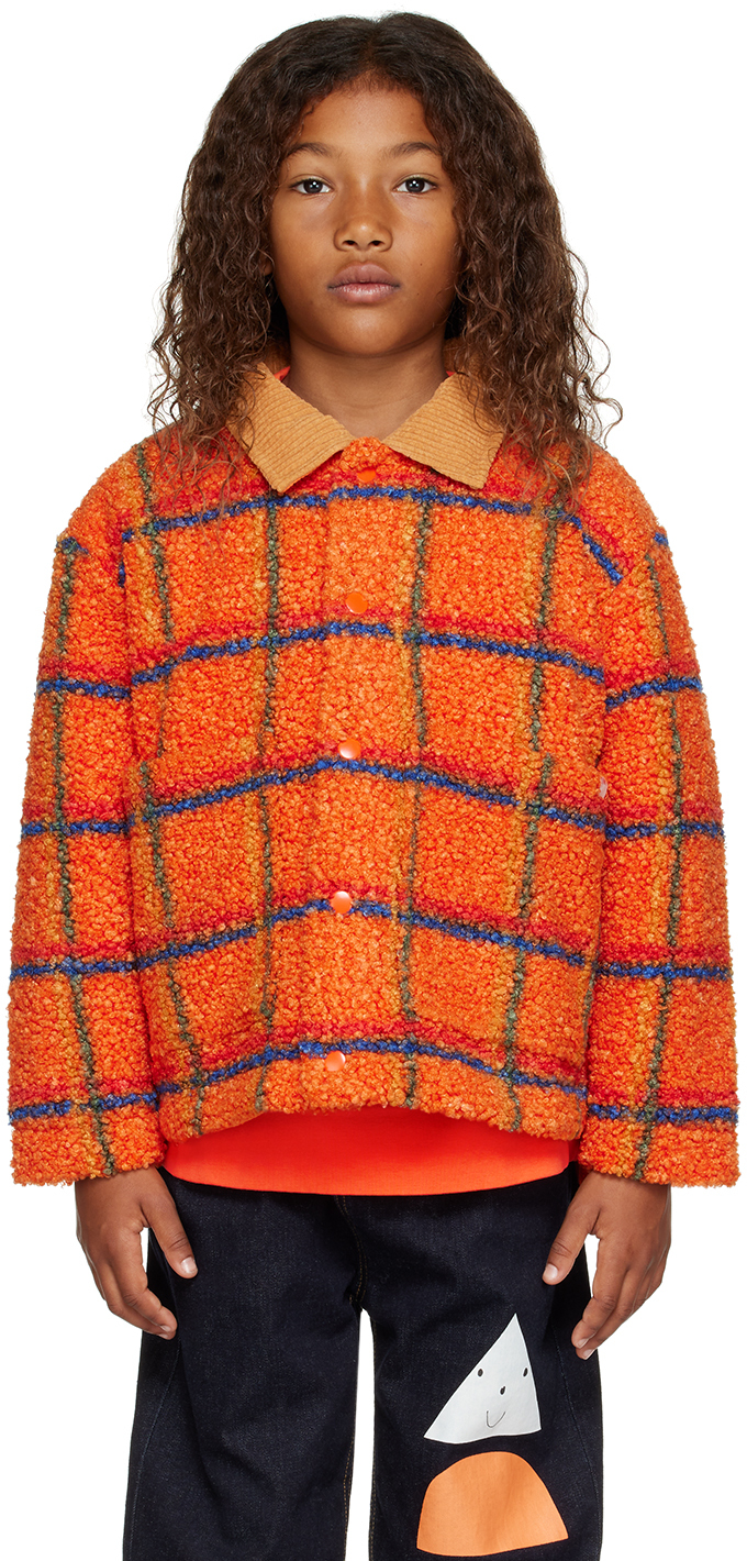Tinycottons Kids Orange Check Jacket In Summer Red