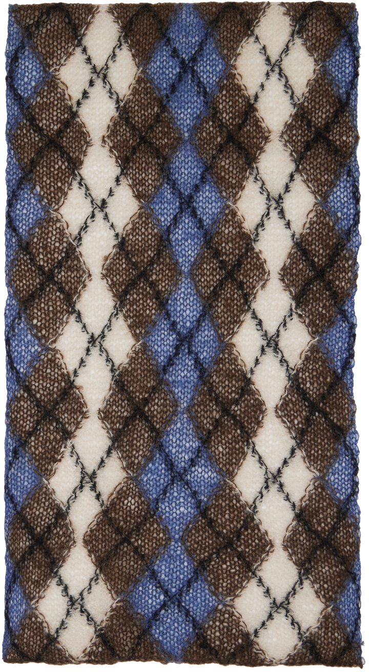 Undercover Blue & Brown Argyle Scarf In Bord Base