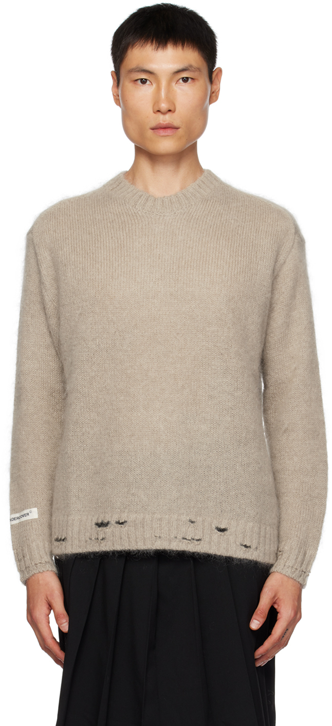 Undercover Gray Ripped Sweater In Gray Beige