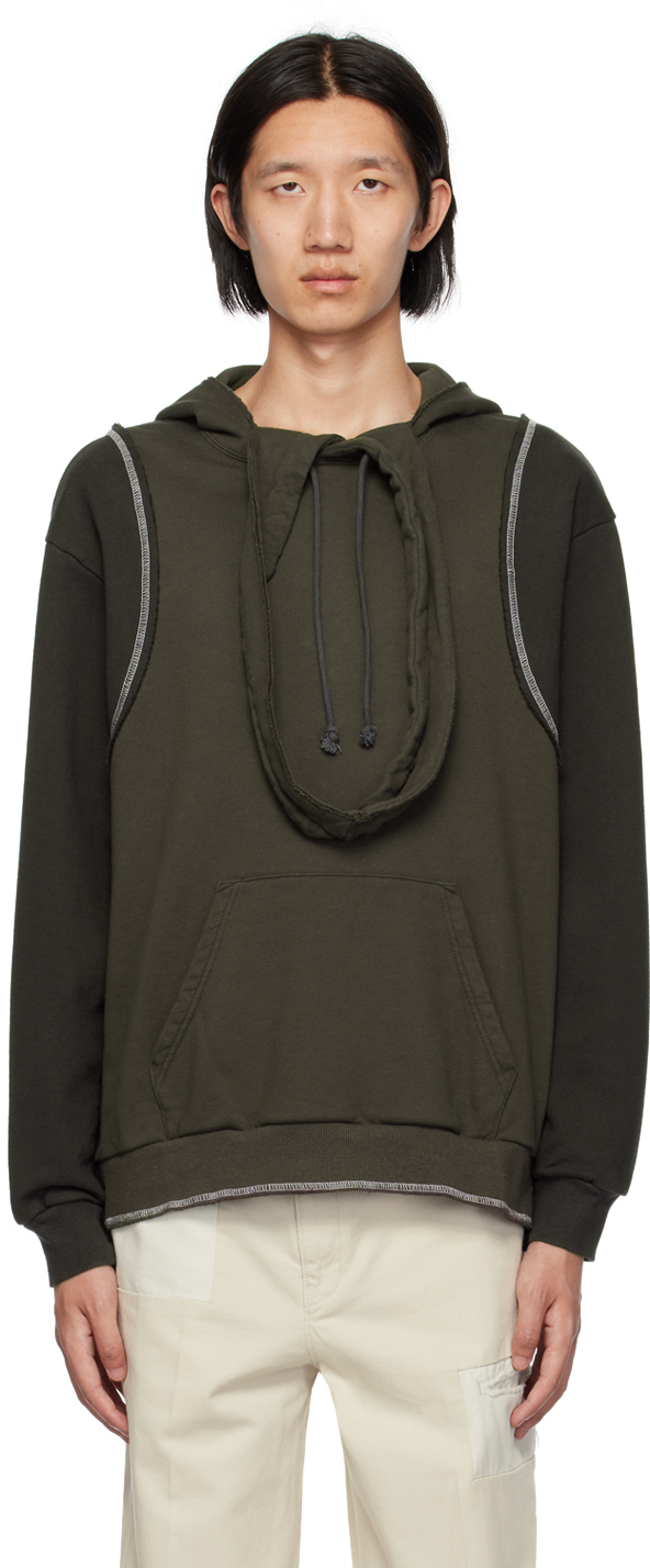Undercover Gray Cutout Hoodie In Charcoal