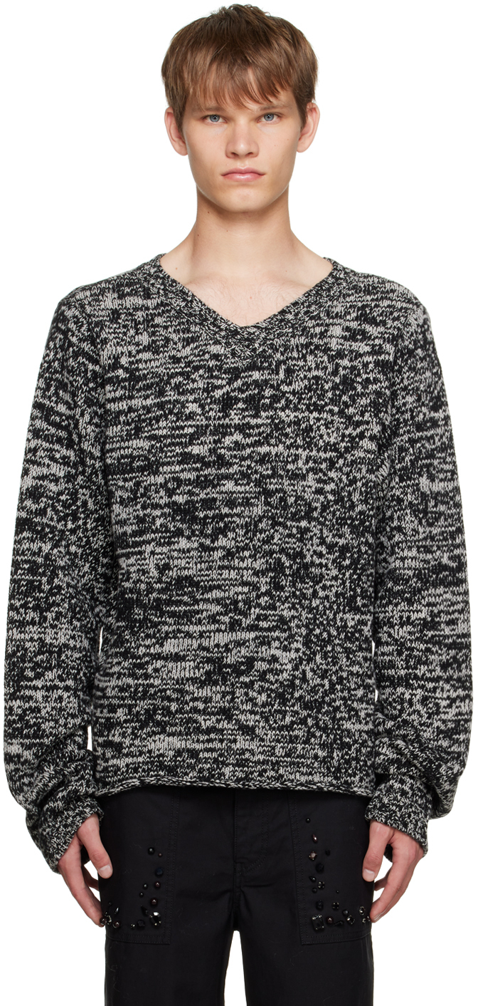 Undercover Black & White V-neck Sweater In Black Mix