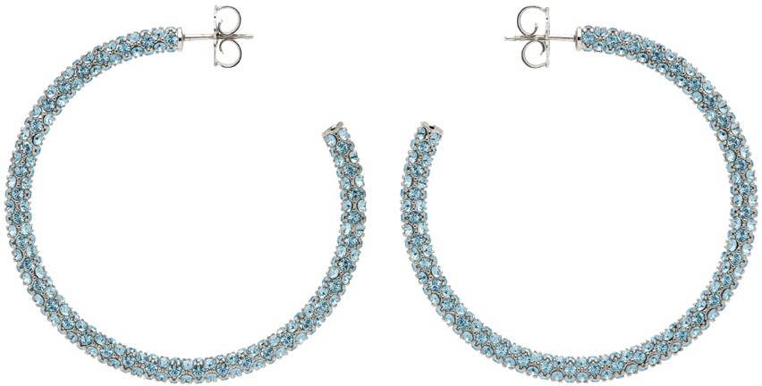 Amina Muaddi Silver & Blue Large Cameron Hoop Earrings
