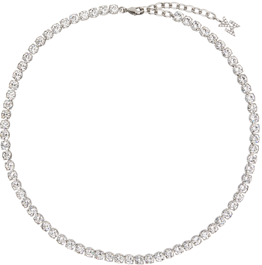 Amina Muaddi Silver Tennis Necklace In White