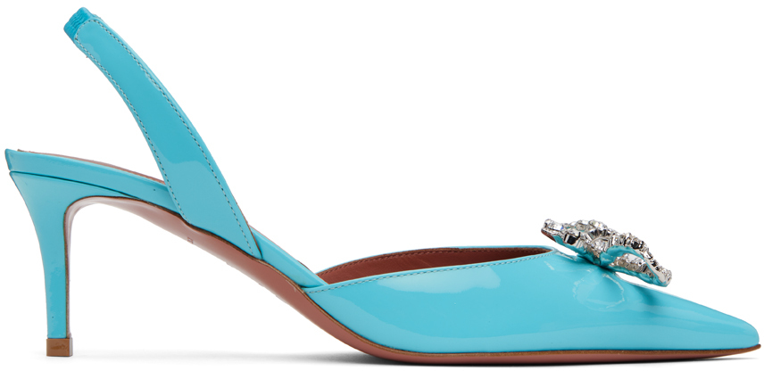 Blue Rosie Sling 60 Heels by Amina Muaddi on Sale