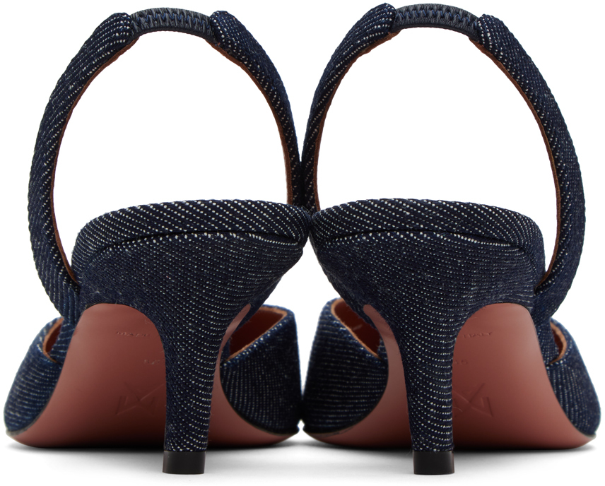 Shop Amina Muaddi Navy Camelia Sling 60 Heels In Dark Blue