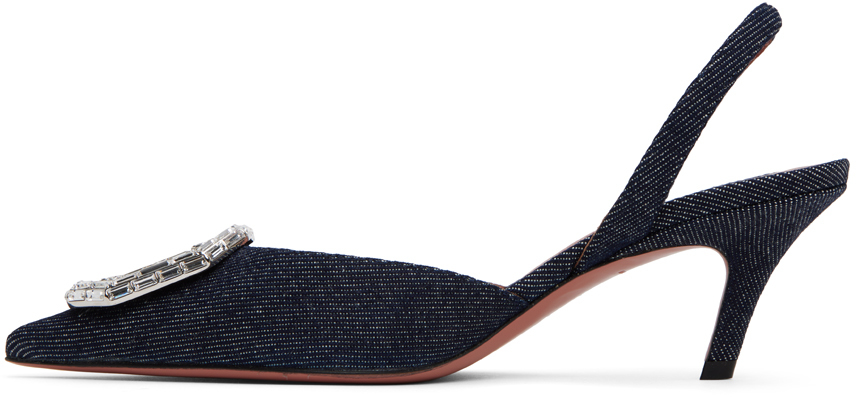 Shop Amina Muaddi Navy Camelia Sling 60 Heels In Dark Blue