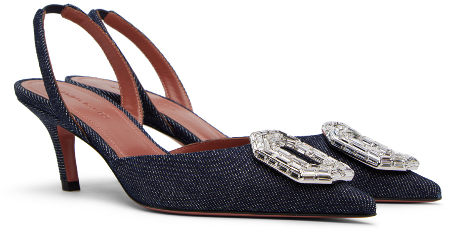 Shop Amina Muaddi Navy Camelia Sling 60 Heels In Dark Blue