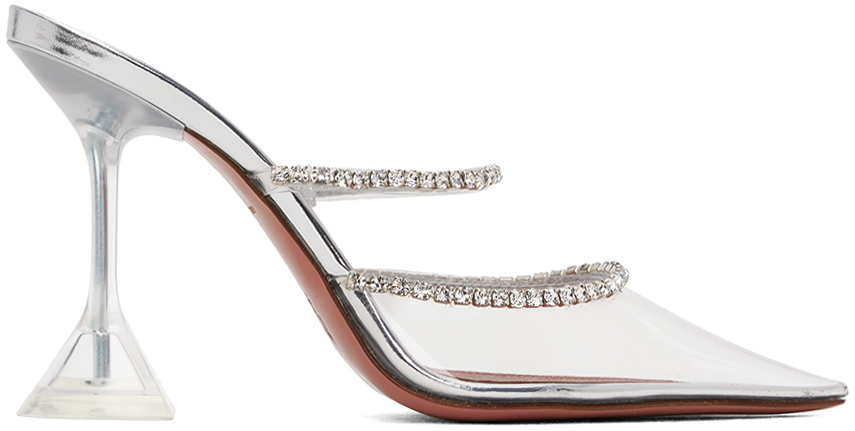 Amina Muaddi Silver Gilda Glass 95 Heels