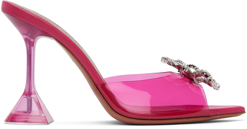 Amina Muaddi Pink Rosie Glass Slipper Heeled Sandals