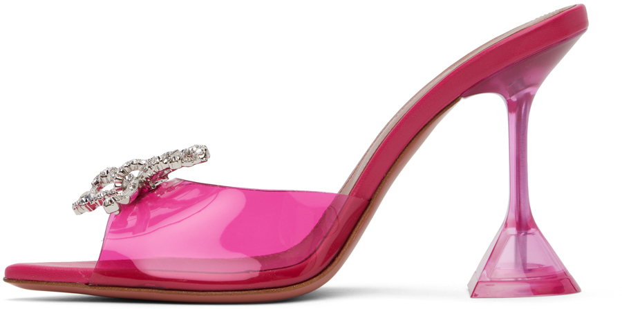 AMINA MUADDI PINK ROSIE GLASS SLIPPER HEELED SANDALS 