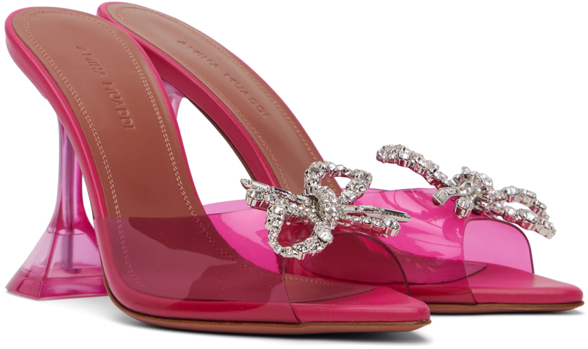 AMINA MUADDI PINK ROSIE GLASS SLIPPER HEELED SANDALS 