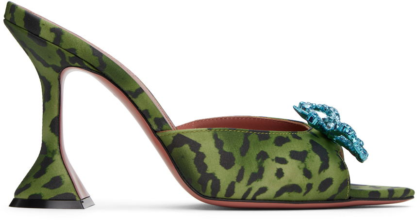 Amina Muaddi Green & Black Rosie Slipper Heeled Sandals