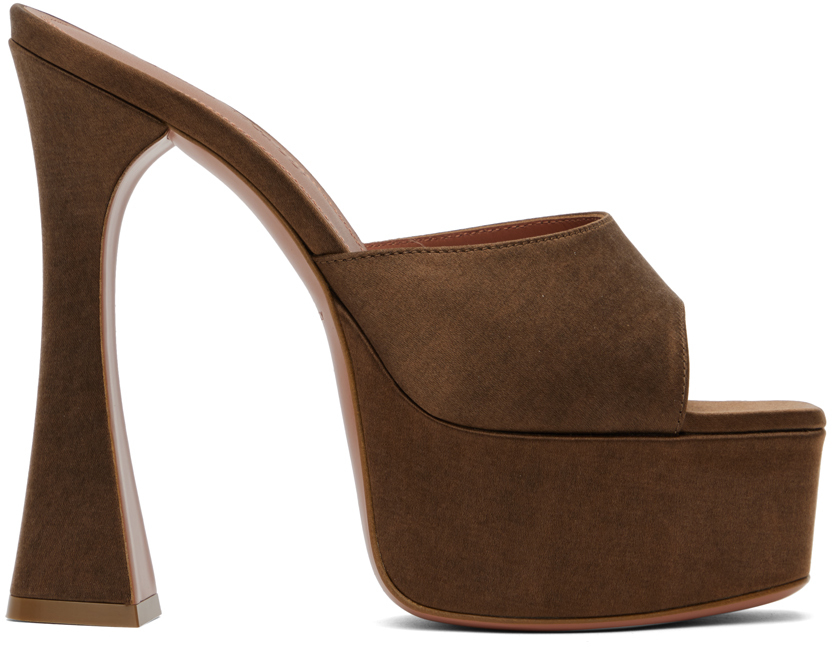 Shop Amina Muaddi Brown Dalida Heeled Sandals In Acid Brown