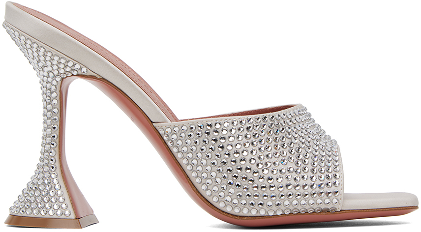 Silver Lupita Crystal Slipper Heeled Sandals