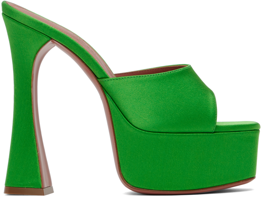 Green Dalida Plateau Heeled Sandals by Amina Muaddi on Sale