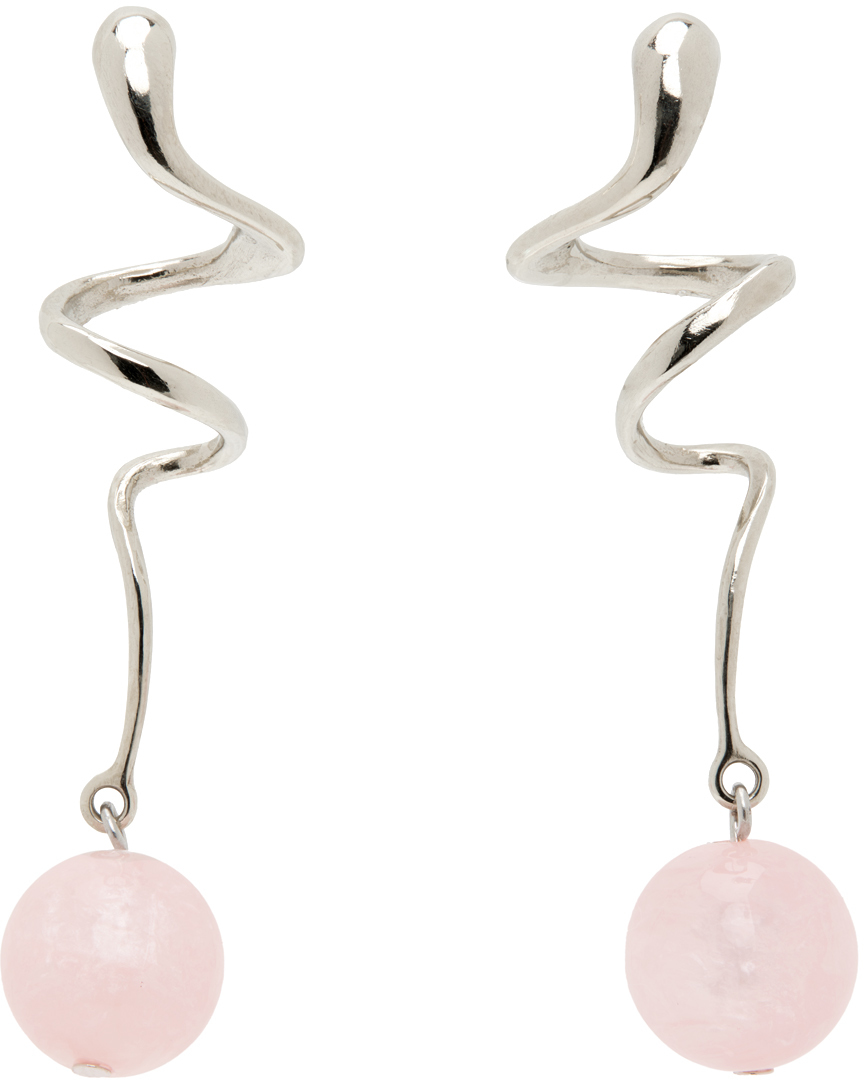 Mondo Mondo Silver & Pink Martini Earrings In Kiss