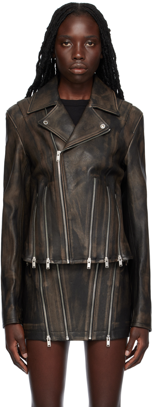 Black Off-The-Shoulder Leather Jacket