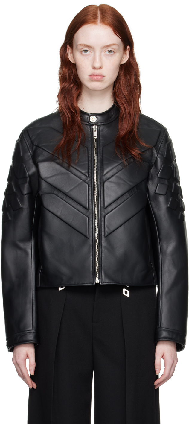 Shop Dion Lee Black Reptile Leather Jacket
