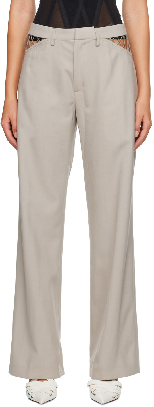 Shop Dion Lee Taupe Lace Trousers In Alloy