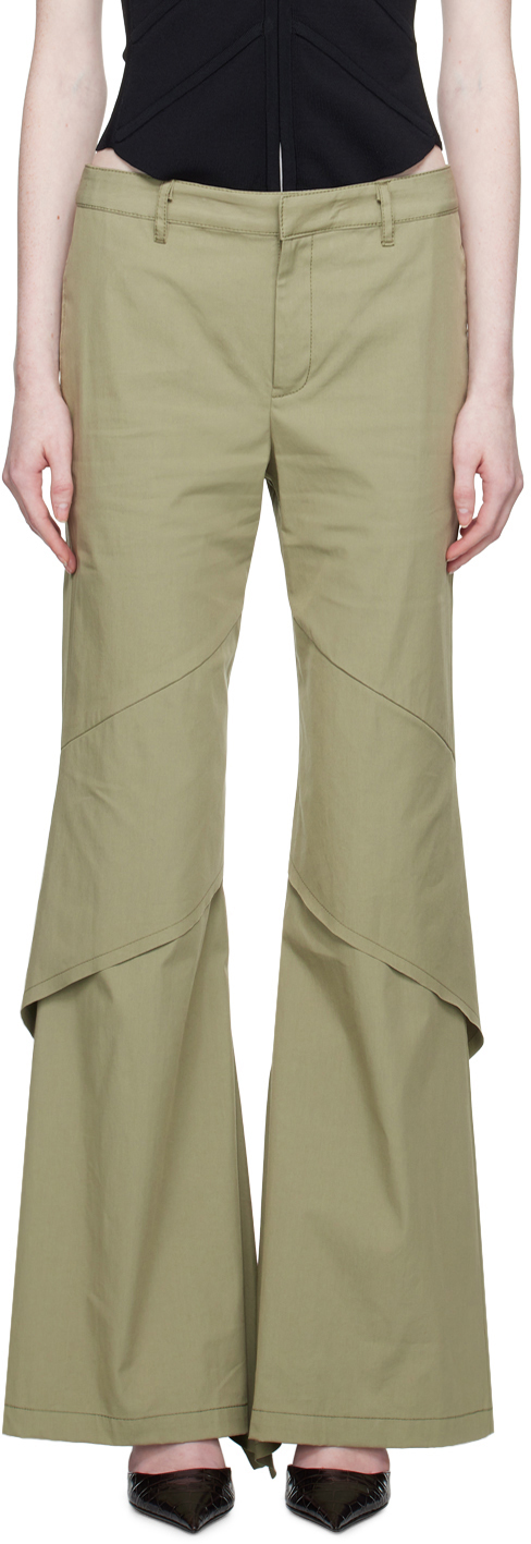 Dion Lee Khaki Draped Trousers In Sage