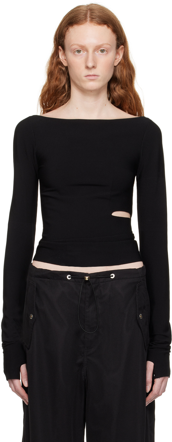 Black Cinched Slit Long Sleeve T-Shirt by Dion Lee on Sale