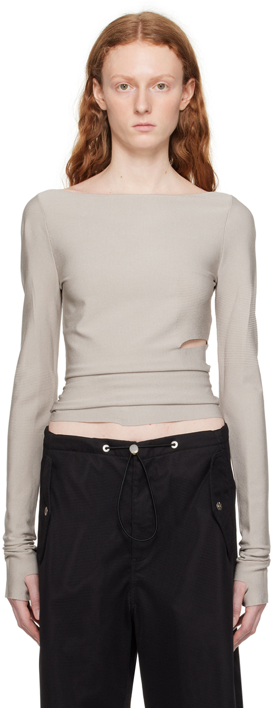 Dion Lee Gray Cinched Slit Long Sleeve T-shirt In Alloy