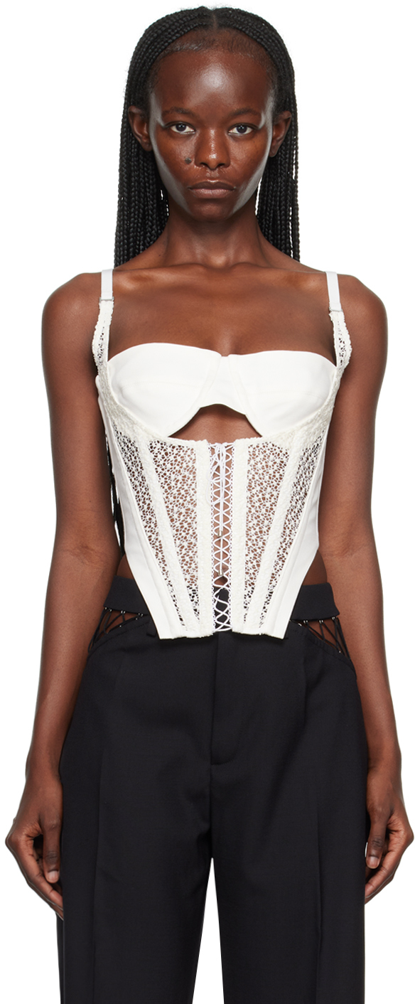 White Lace-Up Corset Tank Top by Dion Lee on Sale