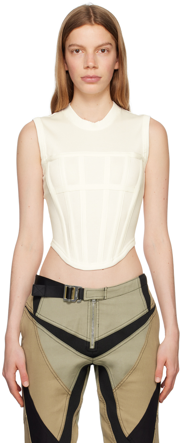 White Lace-Up Corset Tank Top by Dion Lee on Sale