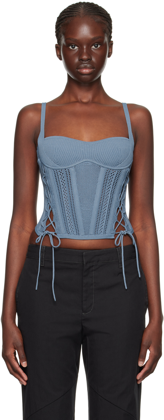 Blue Laced Tank Top by Dion Lee on Sale