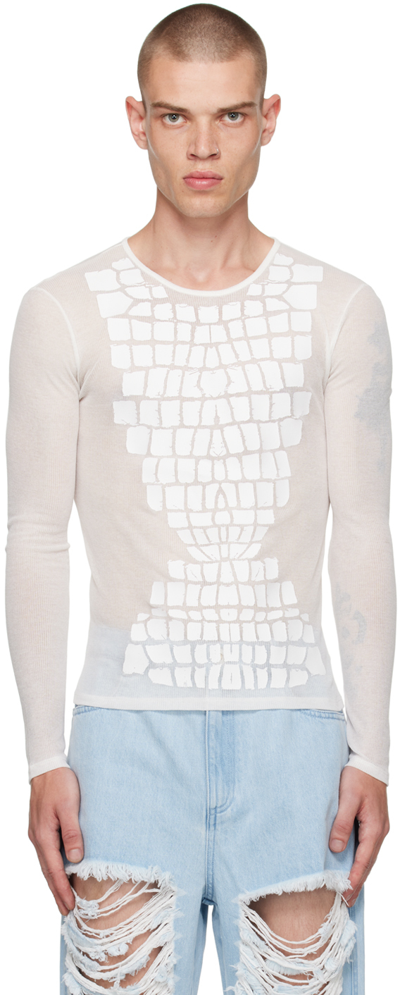 Dion Lee White Croc Long Sleeve T-shirt In Ivory