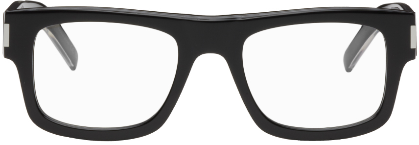 Saint Laurent Sl 574 Rectangular Glasses In Black-crystal-transparent