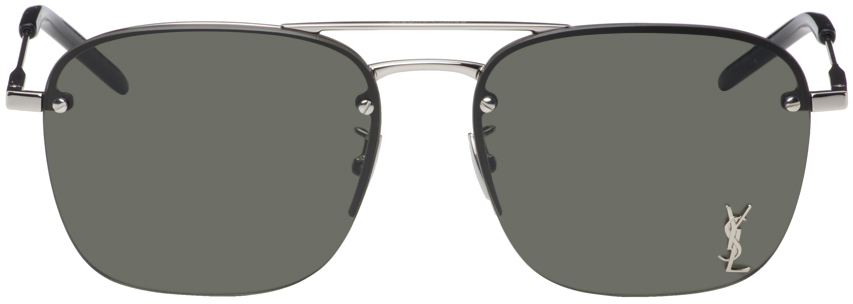 Saint Laurent Silver Sl 309 Sunglasses In Silver-silver-grey