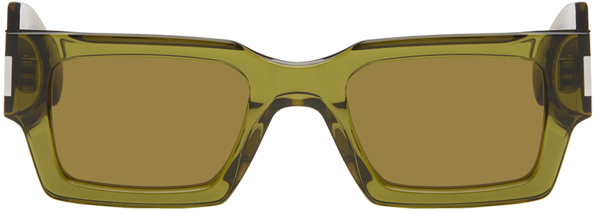 Shop Saint Laurent Green Sl 572 Sunglasses In Green-green-brown