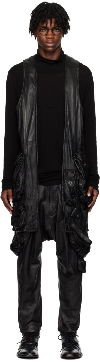 Julius Black Flap Pocket Leather Vest