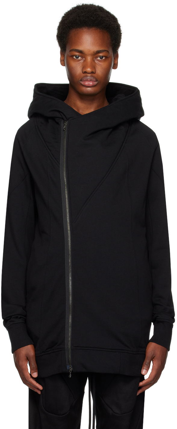 JULIUS BLACK OFFSET ZIP HOODIE